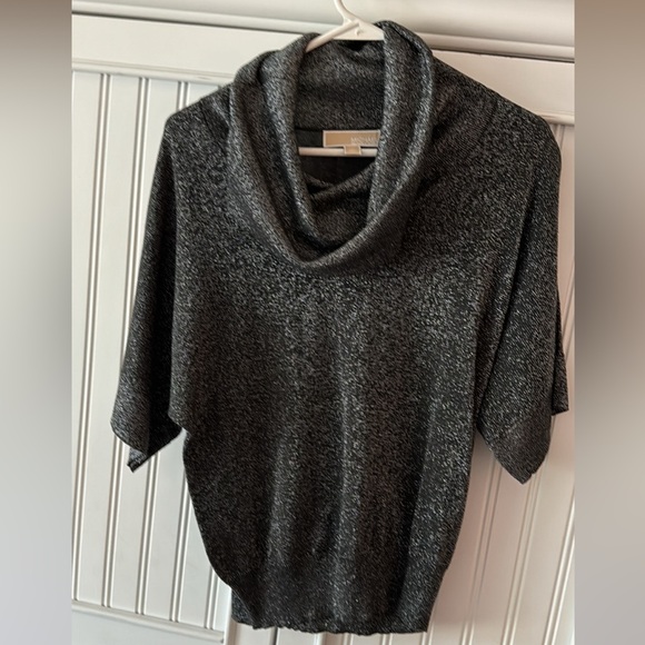 Michael Kors Medium Cowl Neck Short Sleeve Lightweight Sweater Sparkle Silver - Picture 1 of 3